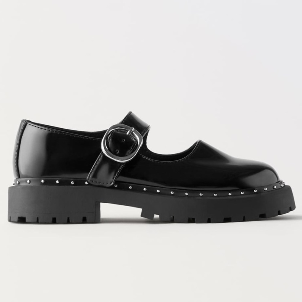 ZARA KIDS BLACK PATENT STUDDED MARY JANES